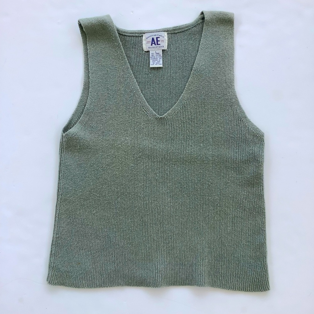American Eagle Outfitters Sage Green  V-Neck Sweater Vest